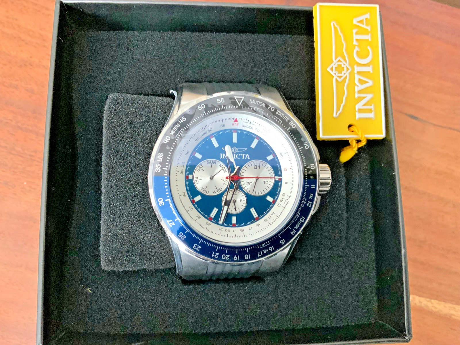 Mens Invicta Aviator Stainless Steel Quartz Watch 32916 Black Blue Silver