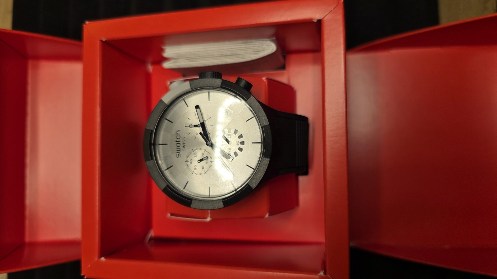 New Limited Swiss Swatch Big Bold CHRONO SB02B404 Chequered SILVER 47MM Silver