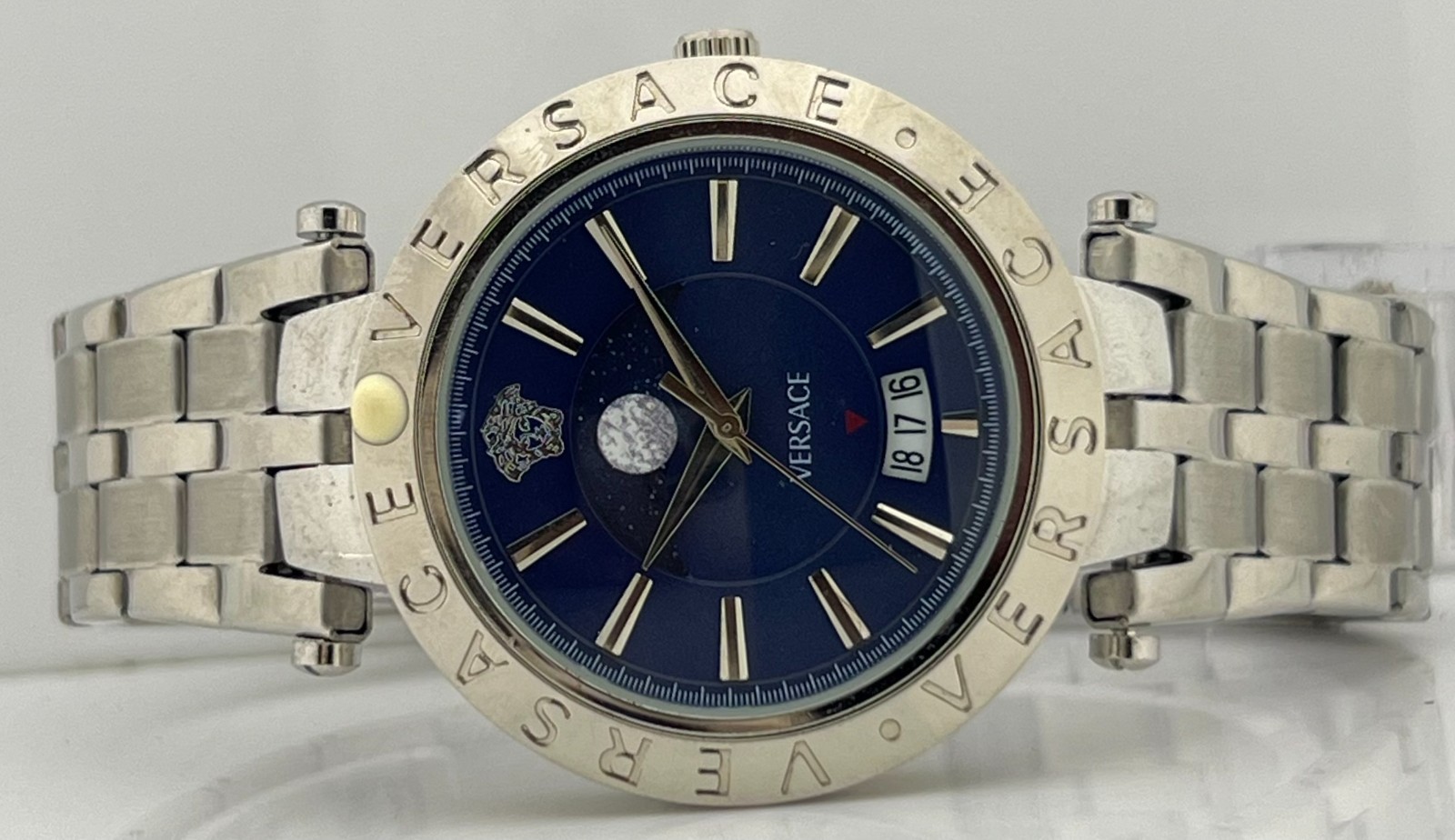 Premium Men’s Versace MoonPhase Blue Dial Date Rotating Bezel Wristwatch