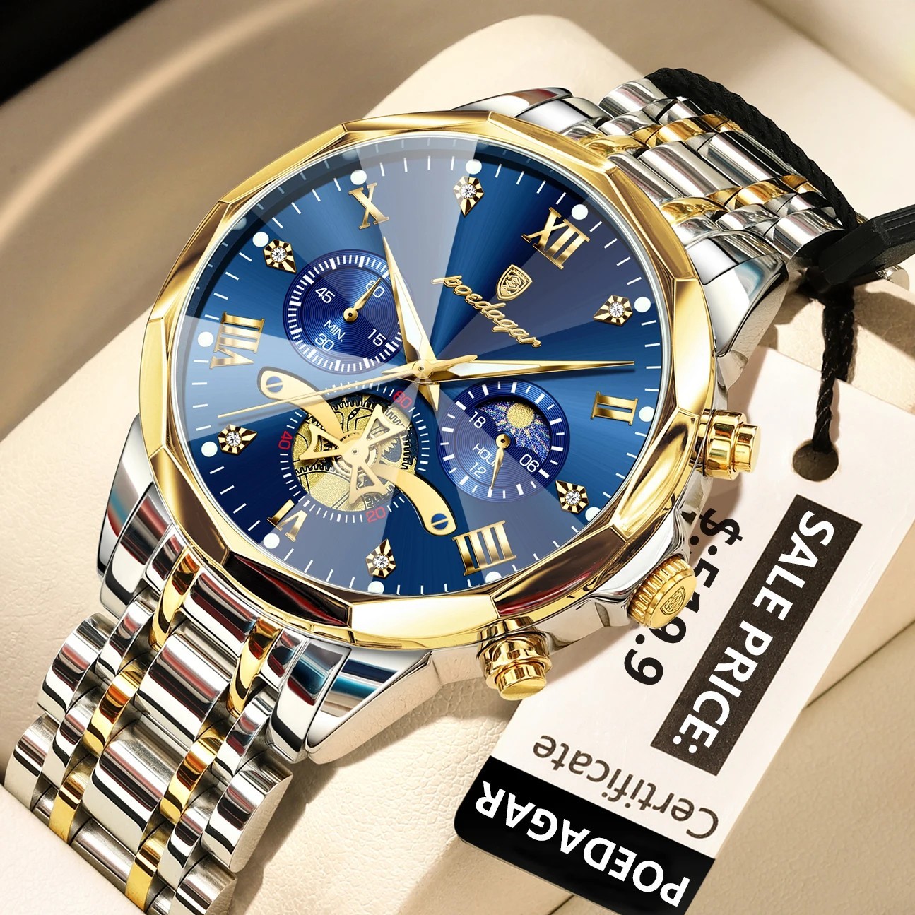 2025 Men’s Luxury Waterproof Chronograph Stainless Steel Quartz Wrist Watch Gift