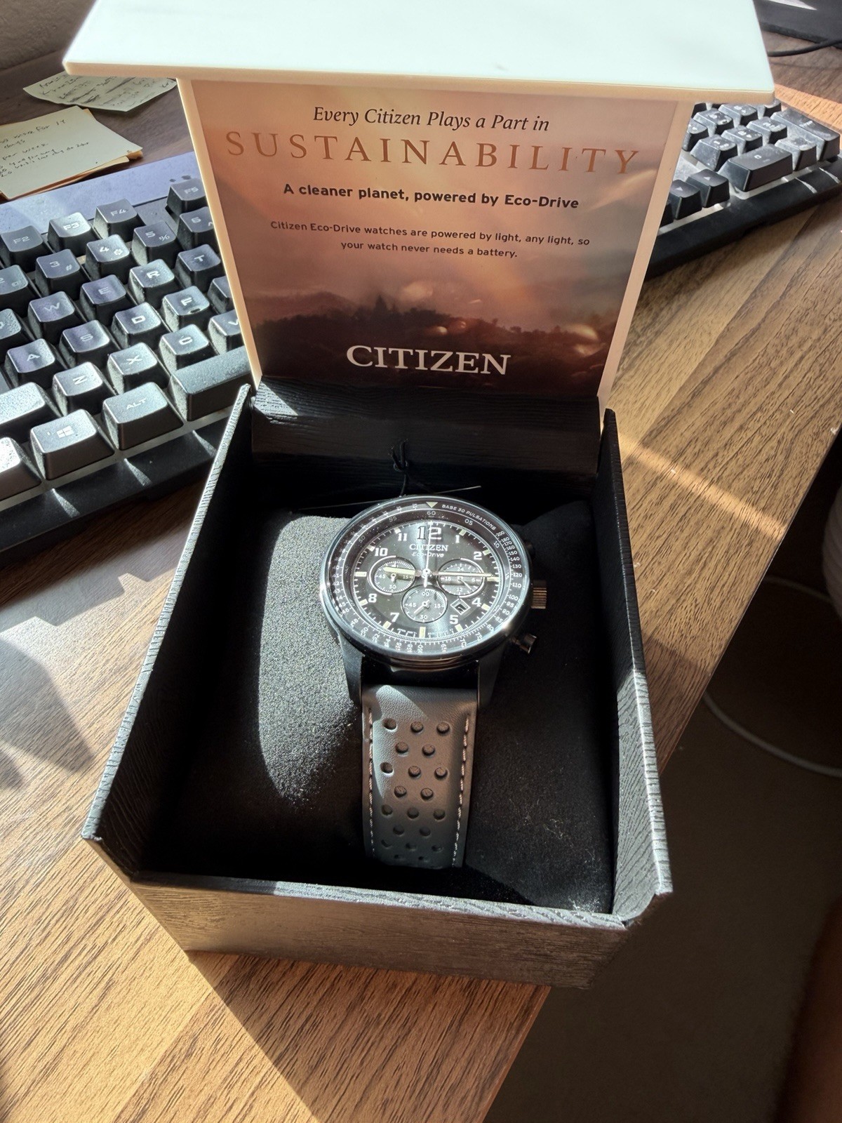 Citizen Eco-Drive Chronograph CA0699-08X Men’s Black Leather Watch New