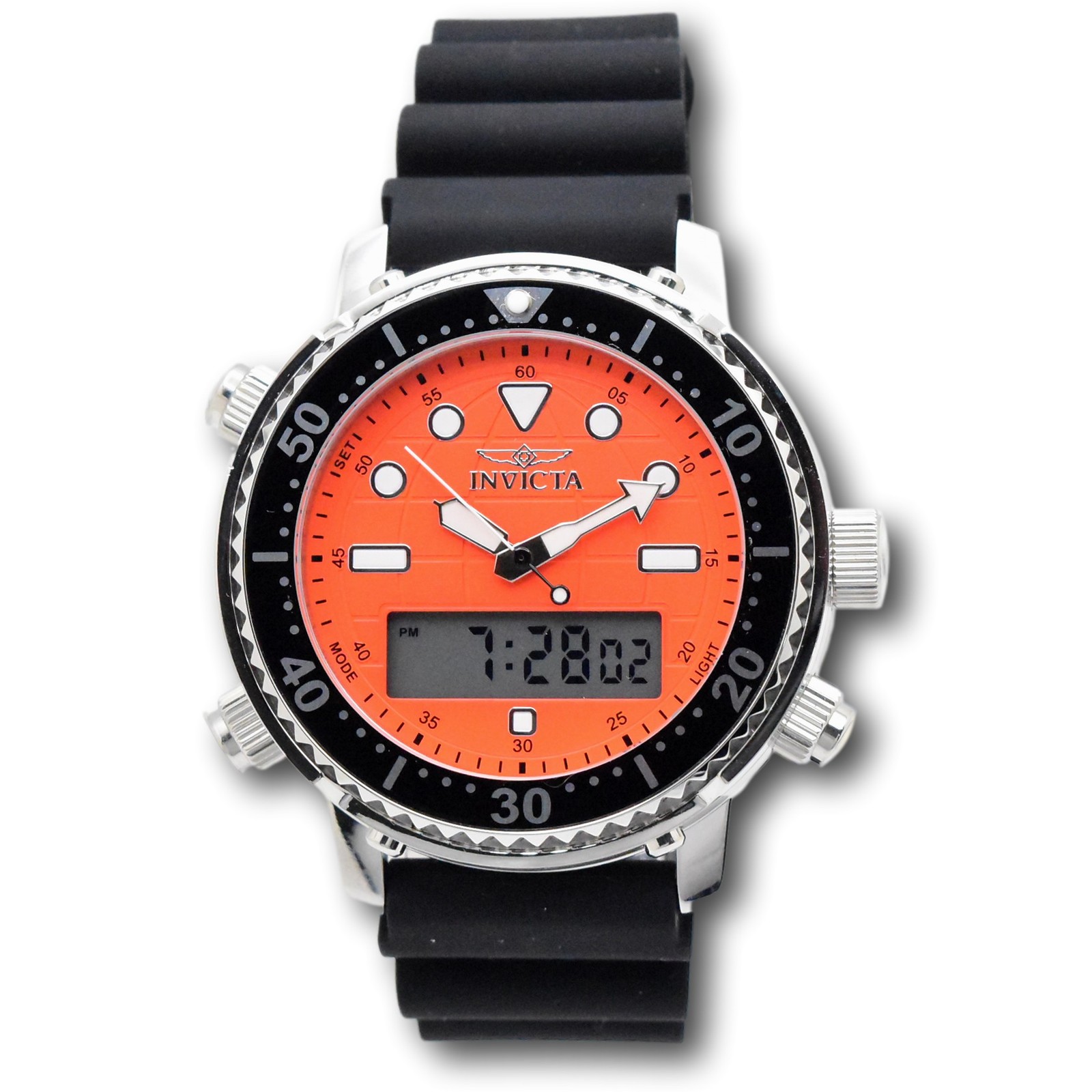 Invicta Pro Diver Men’s 46.5mm Orange Dual Time Digital Ana-Digi Watch 48368