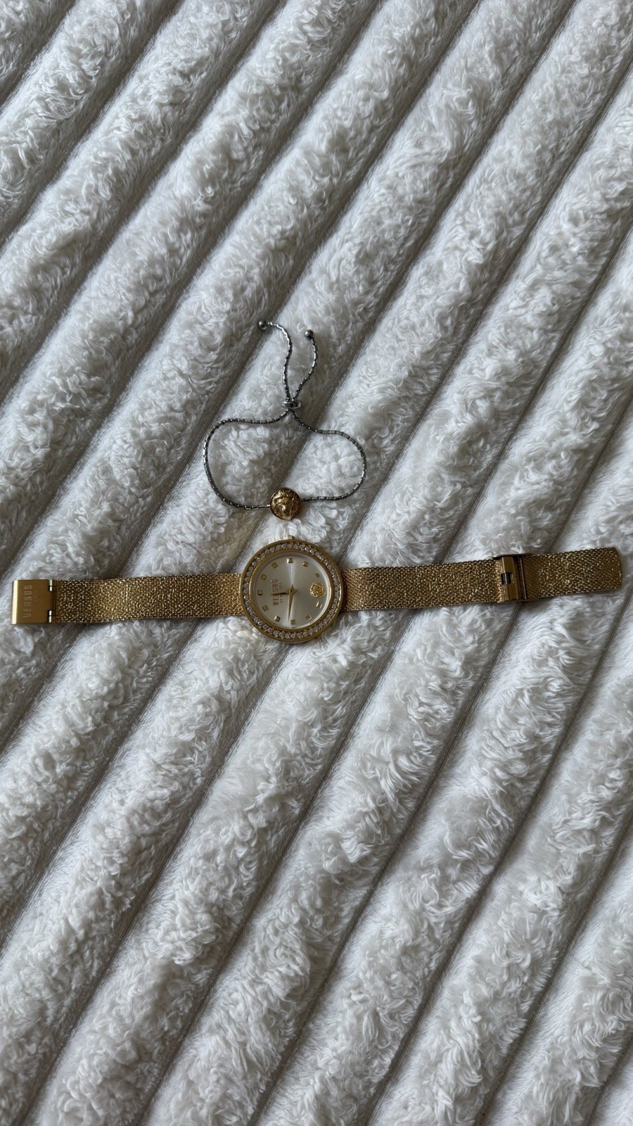Versus Versace Women’s Gold Tone Mesh Bracelet Quartz Watch 33mm Silver Dial