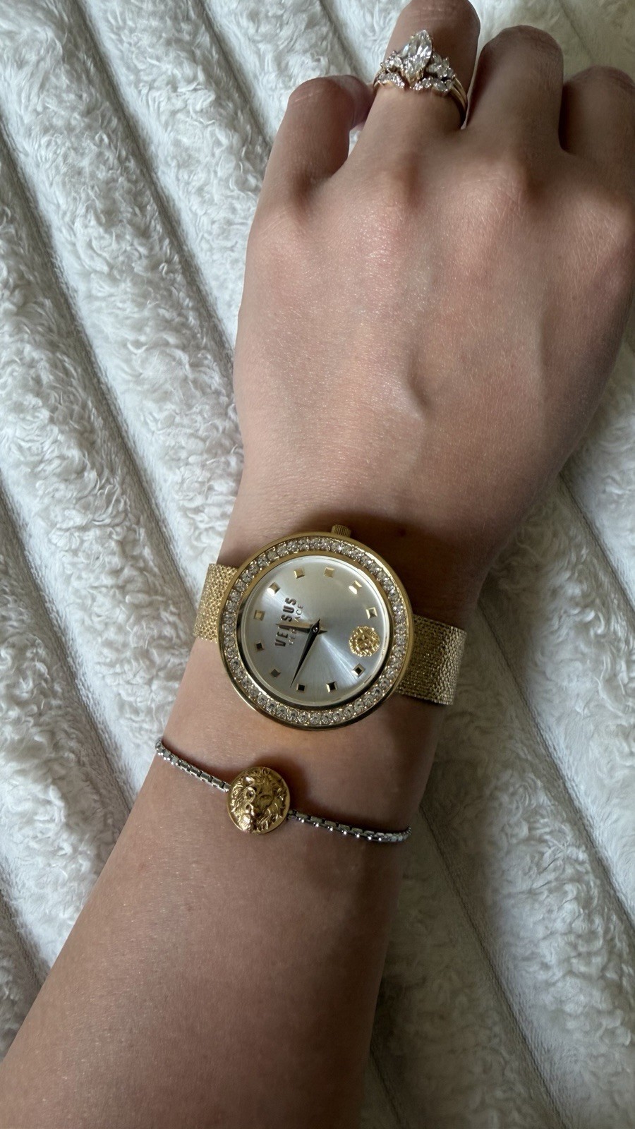 Versus Versace Women’s Gold Tone Mesh Bracelet Quartz Watch 33mm Silver Dial