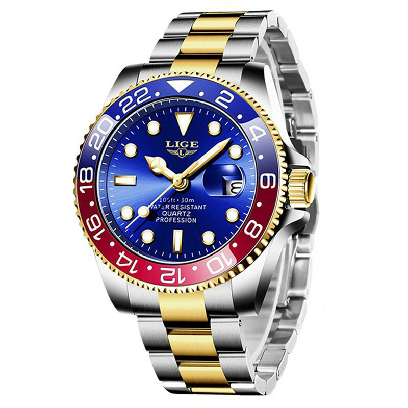 LIGE Men Quartz Watch Brand Luxury Silver Steel Wristwatch Business Male Watches