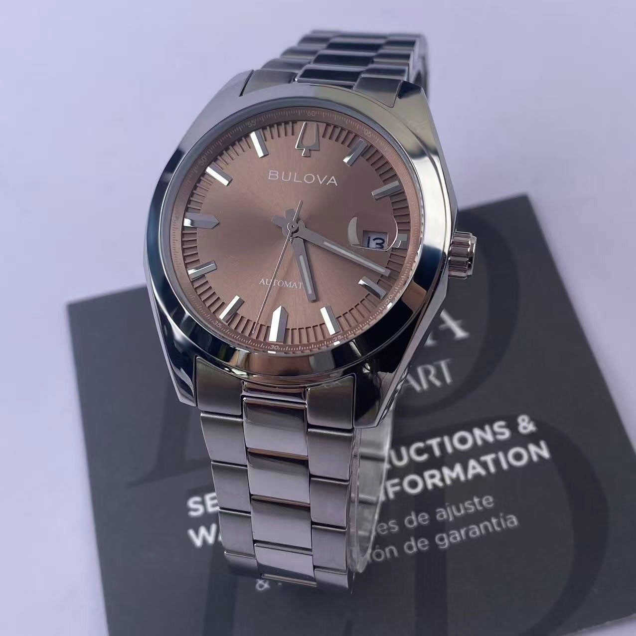 New Bulova Surveyor Men’s Automatic Watch Brown Dial Stainless Steel 96B470 39mm