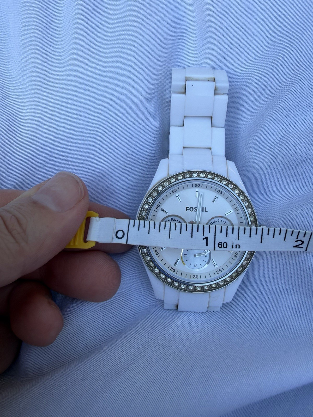 Fossil Stella ES1967 Women’s White Resin Watch Multifunction Crystal Bezel 37mm