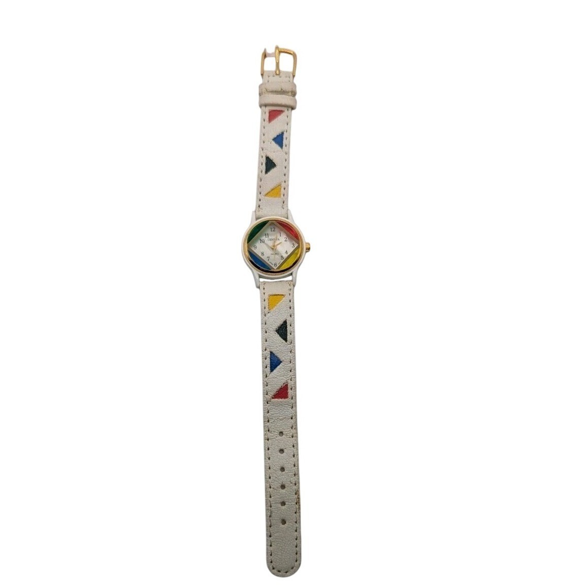 Geometric Prime Colors Geneva Watch White Leather Band Y2K women’s