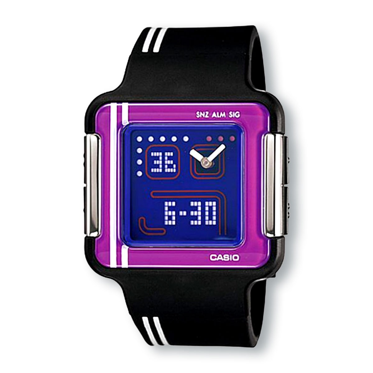 CASIO LCF21-1DR Poptone Analog-Digital Chronograph Watch, Black/Blue/Purple