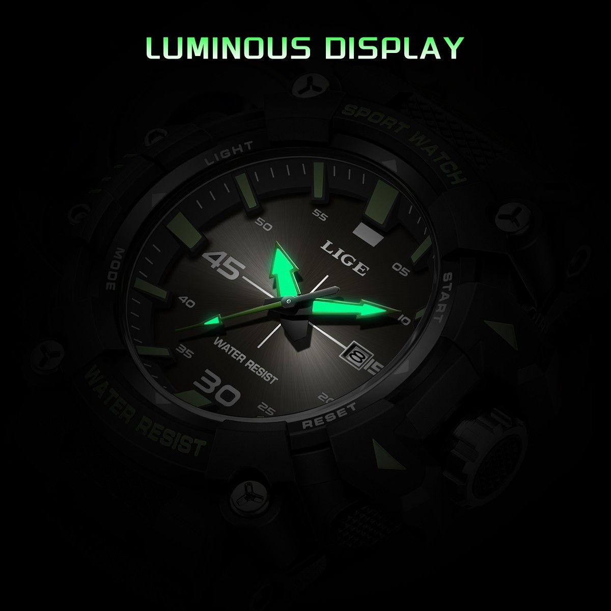 LIGE Men Watch Quartz Date Analog Luminous Waterproof Diver Sport Man Wristwatch