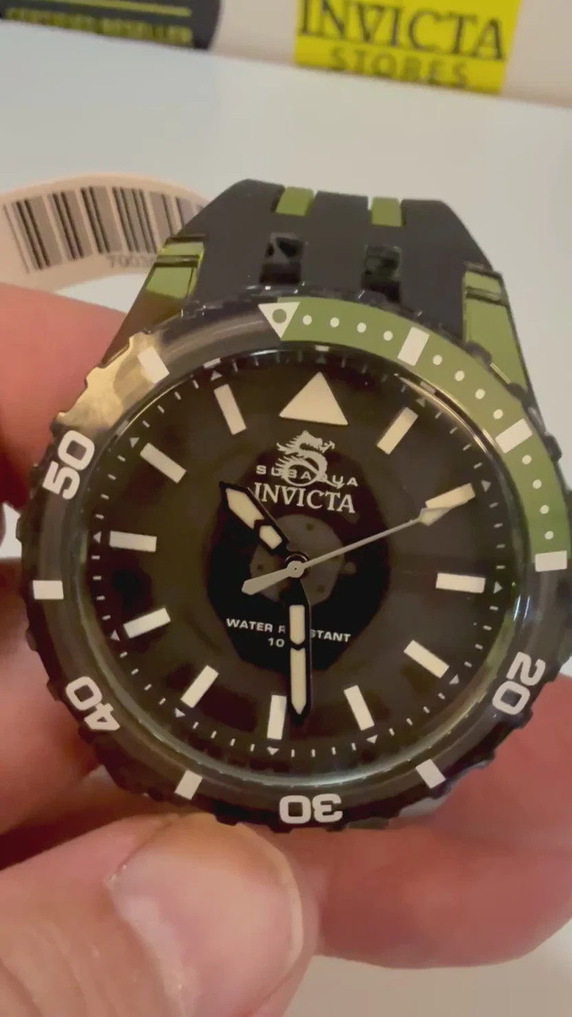 Invicta Subaqua 70035 Men 44mm Quartz Black Dial Olive Green Silicone Watch
