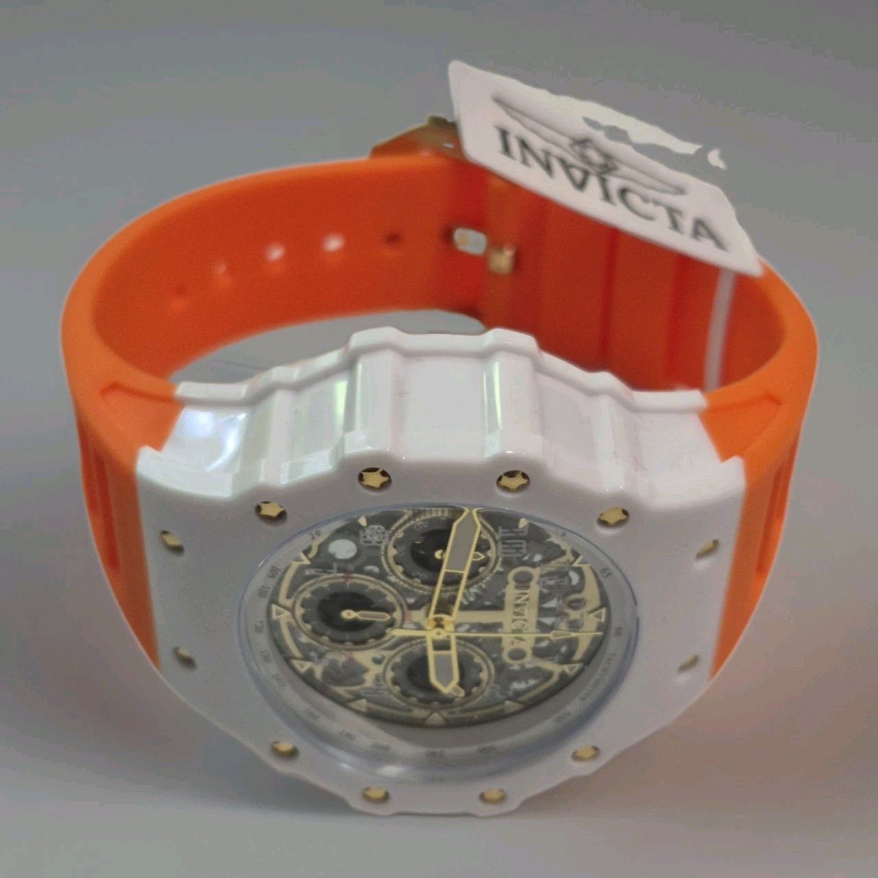 Invicta Racing Vaulthan Men’s 44mm White Orange 69651 NEW w Warranty NY KNICKS