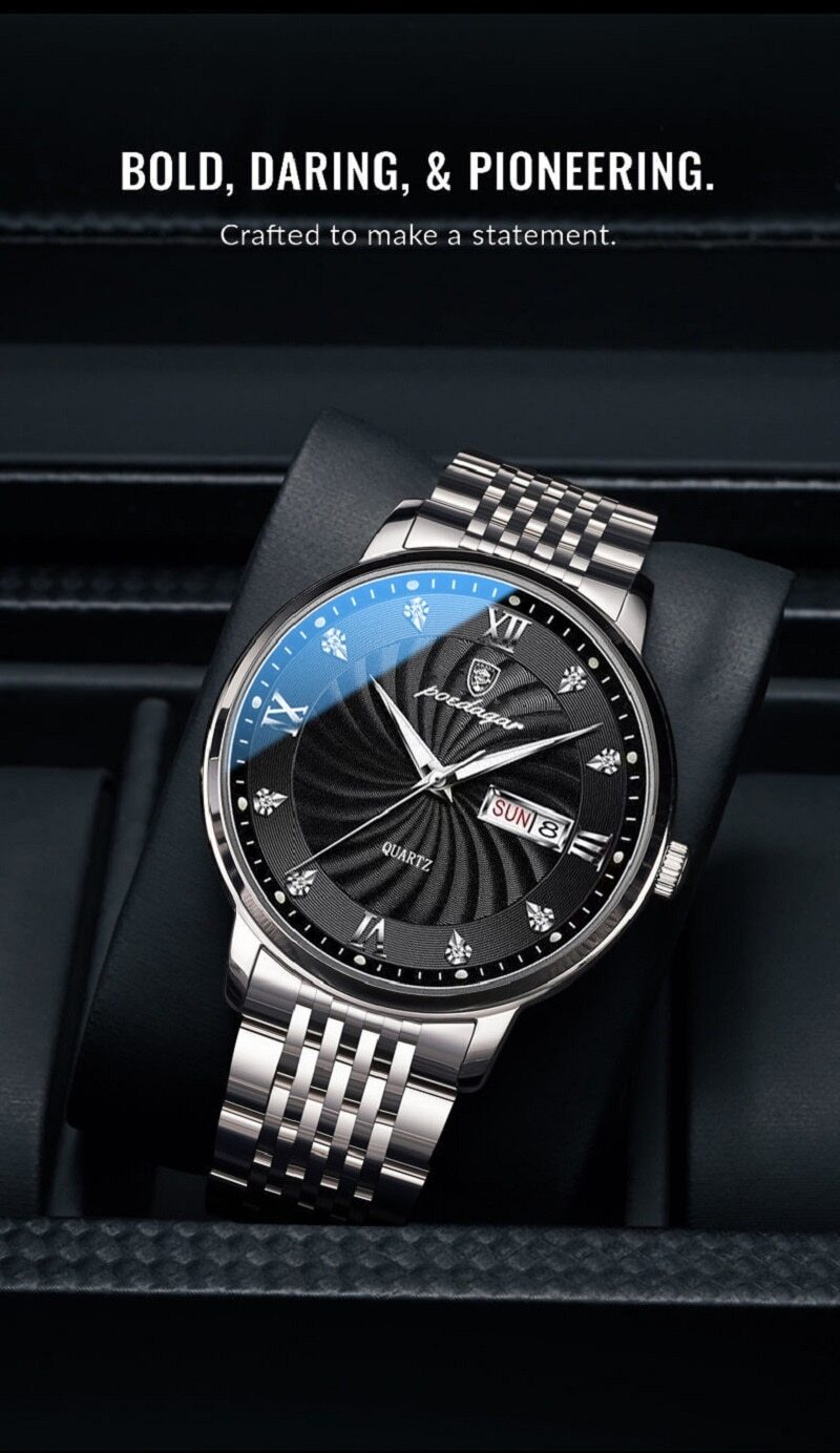 Watch Men Stainless Steel Waterproof Luminous Watches Men Quartz Wristwatch +BOX