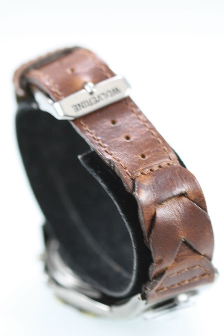 Wolverine Men Watch Silver Gold Stainless Leather Brown Light Date White Quartz