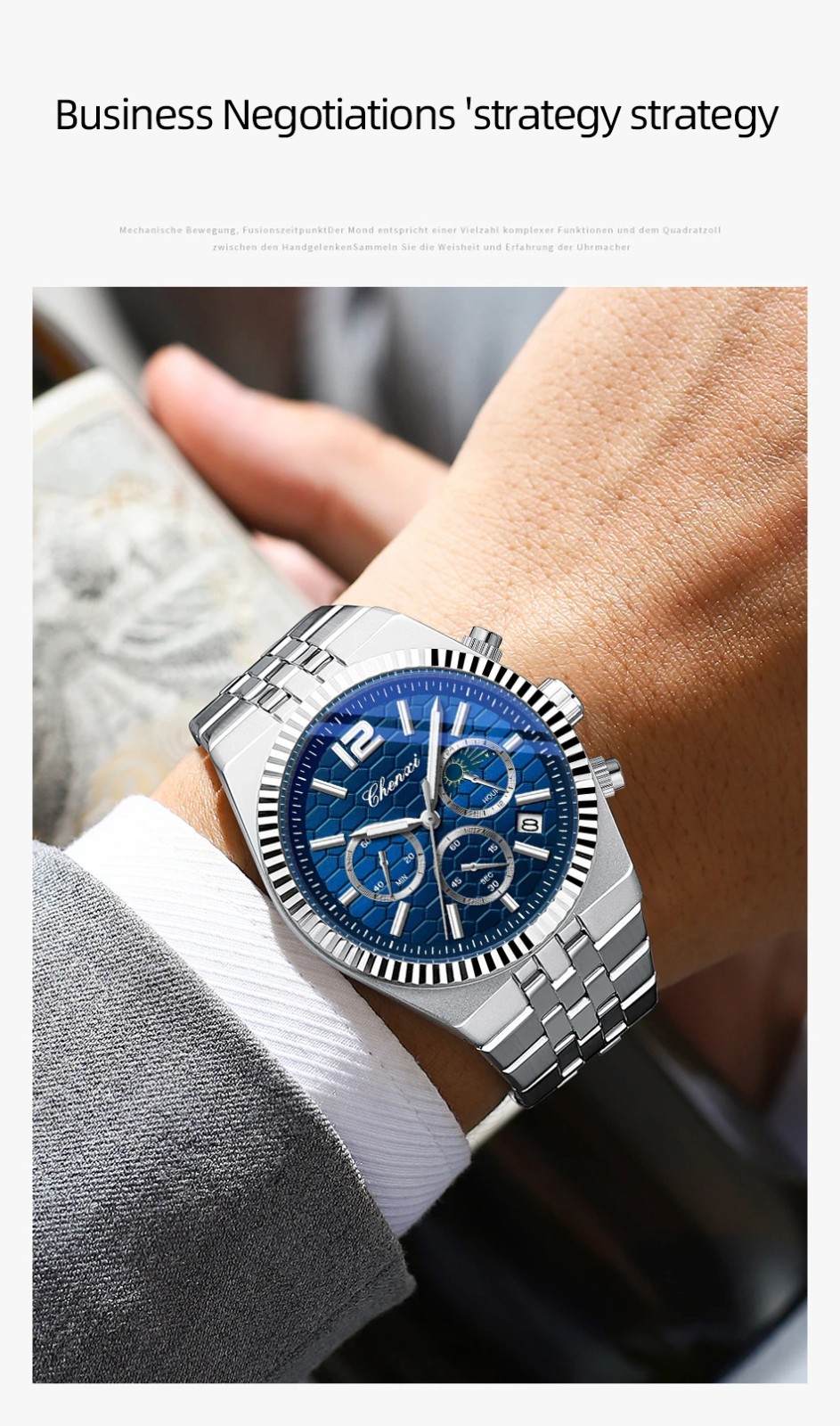 CHENXI Men Quartz Watch Chronograph Wristwatch Six-hands Male Business Watches