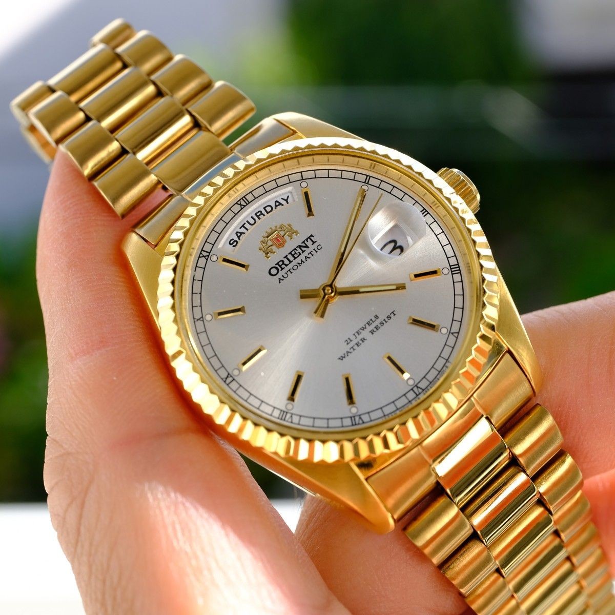 Orient President Day Date FEV03002WY Silver Dial Men`s Watch with Box