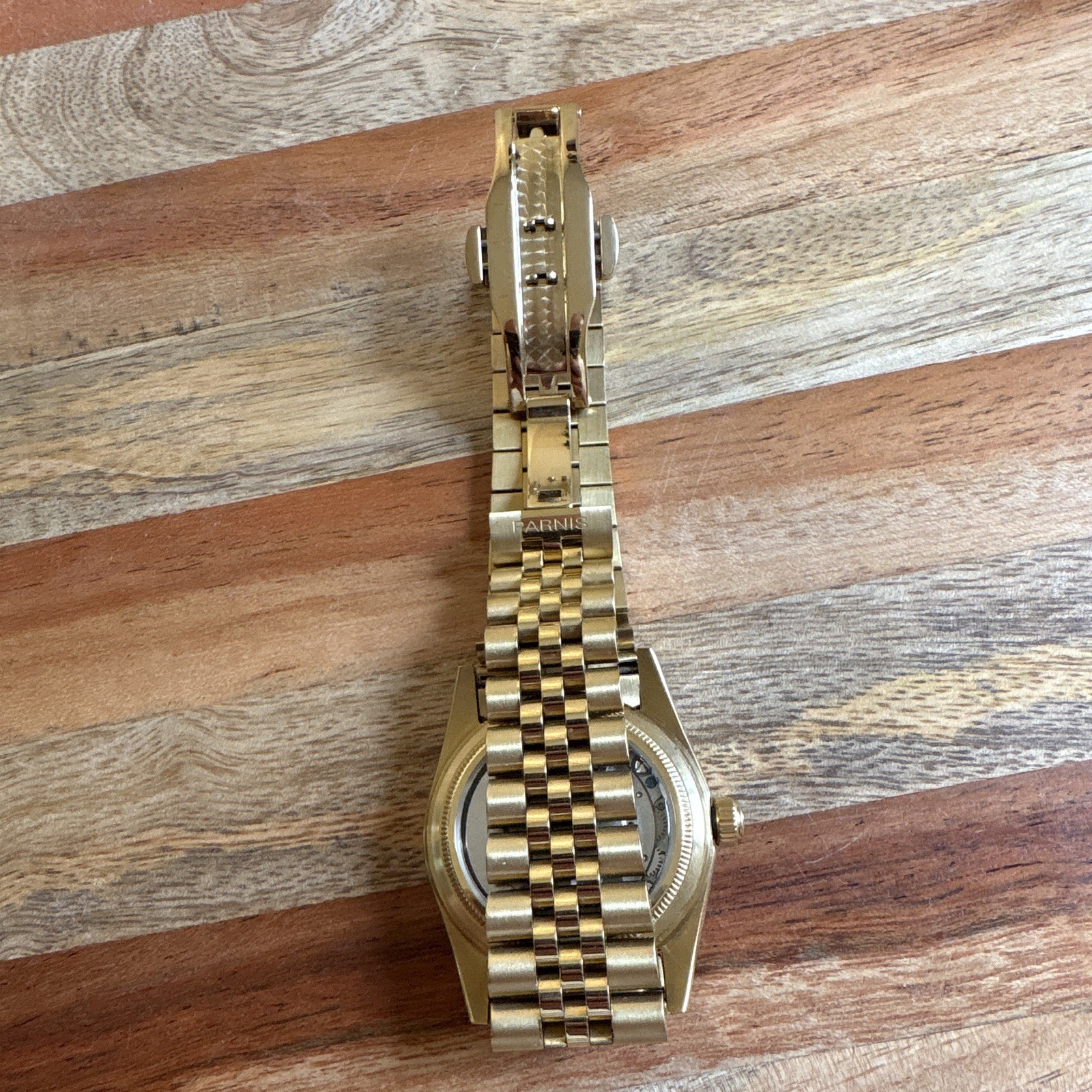 Parnis 36mm Datejust Homage Automatic Watch Gold Tone Fluted Bezel + Extra Link