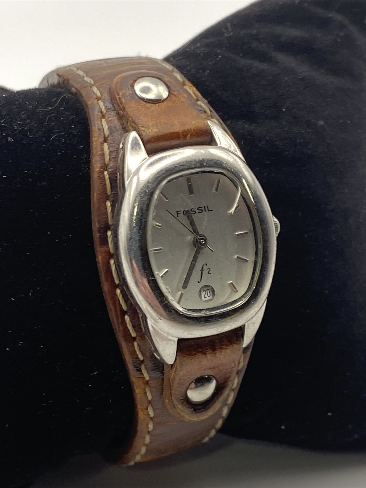Fossil F2 Womens Watch ES-9730 22mm Case Brown Bund Strap Date New Battery