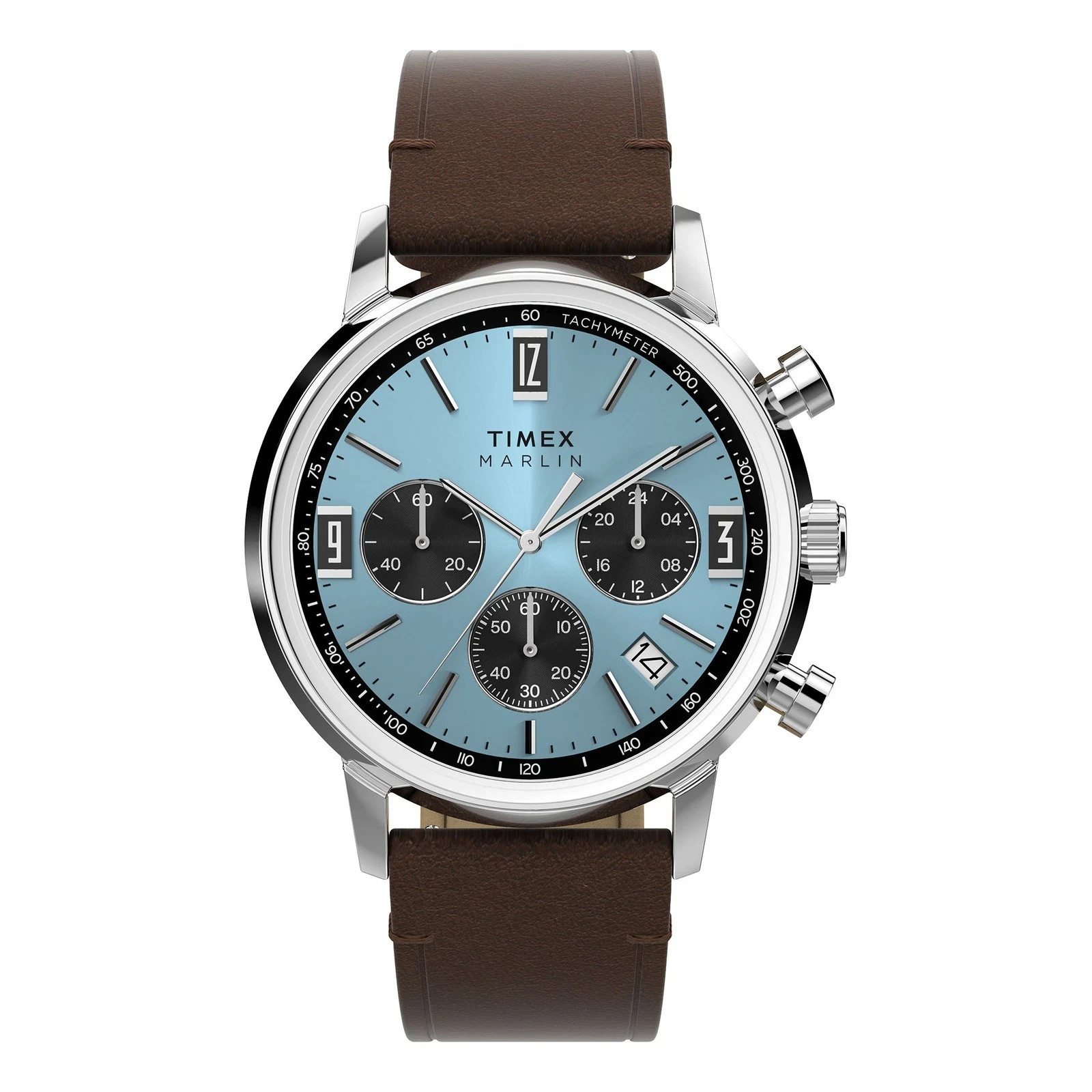 New Timex Marlin Chronograph Tachymeter 40mm Leather Strap Watch TW2Y66600