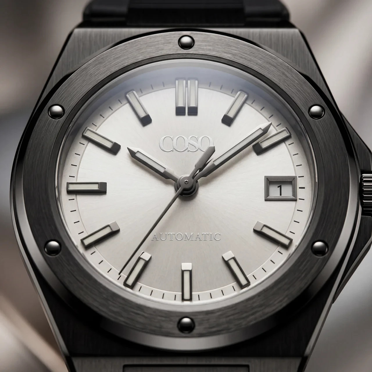 COSO Valtor Automatic Silver Dial Gunmetal Black Rubber Strap