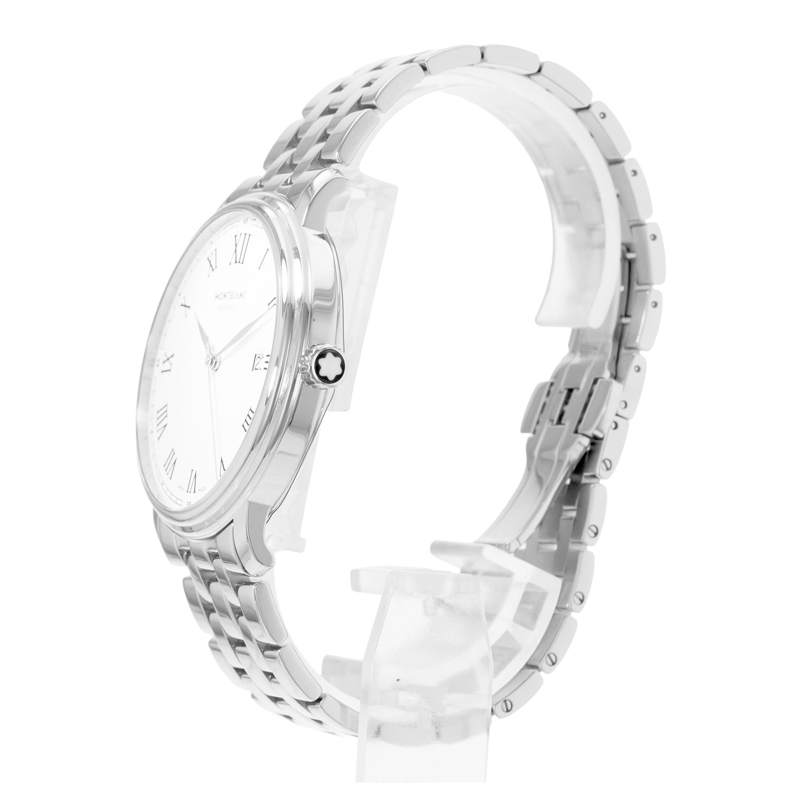 Montblanc Tradition 112610 40mm White Roman Dial Steel Mens Watch Box Card