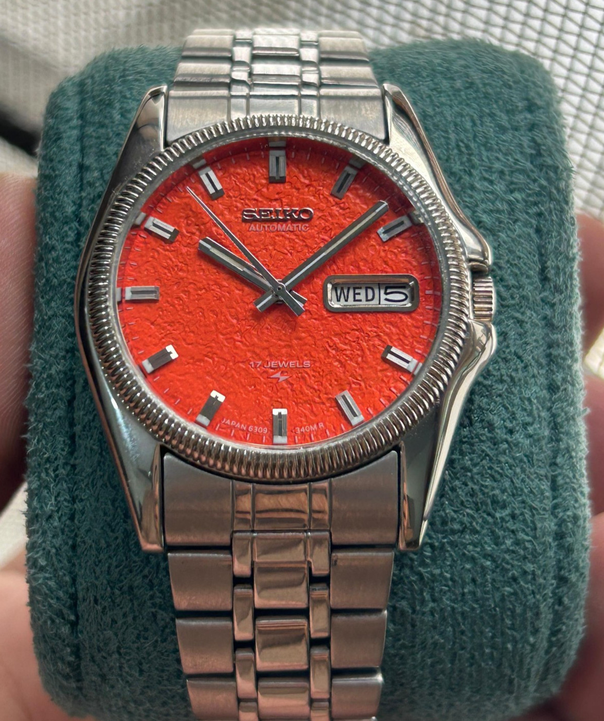 Seiko 5 Automatic Orange Red Dial Mens Watch Japan Made 6309
