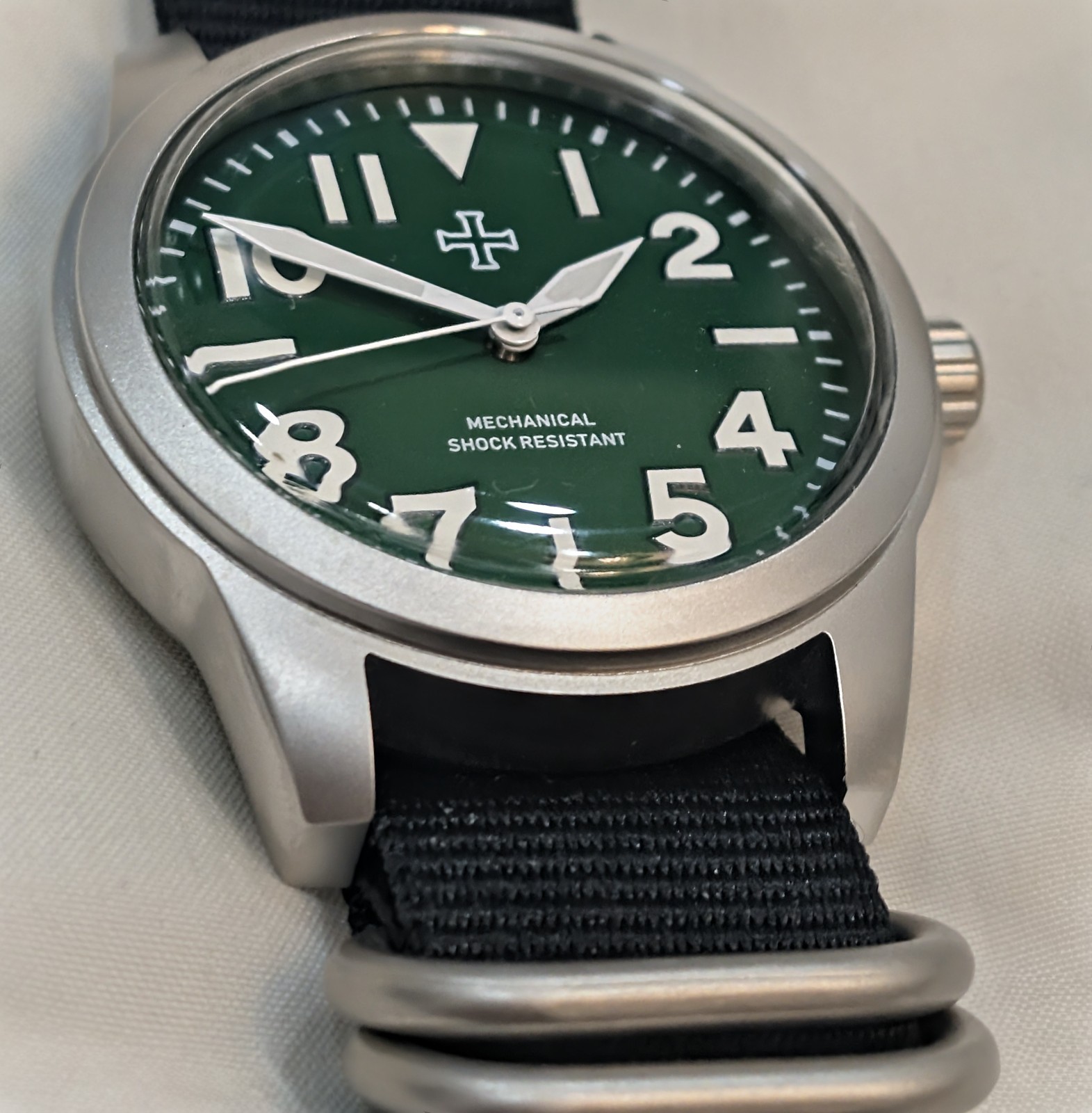 Mechanical Military tool watch Blasted Stainless steel black 39mm