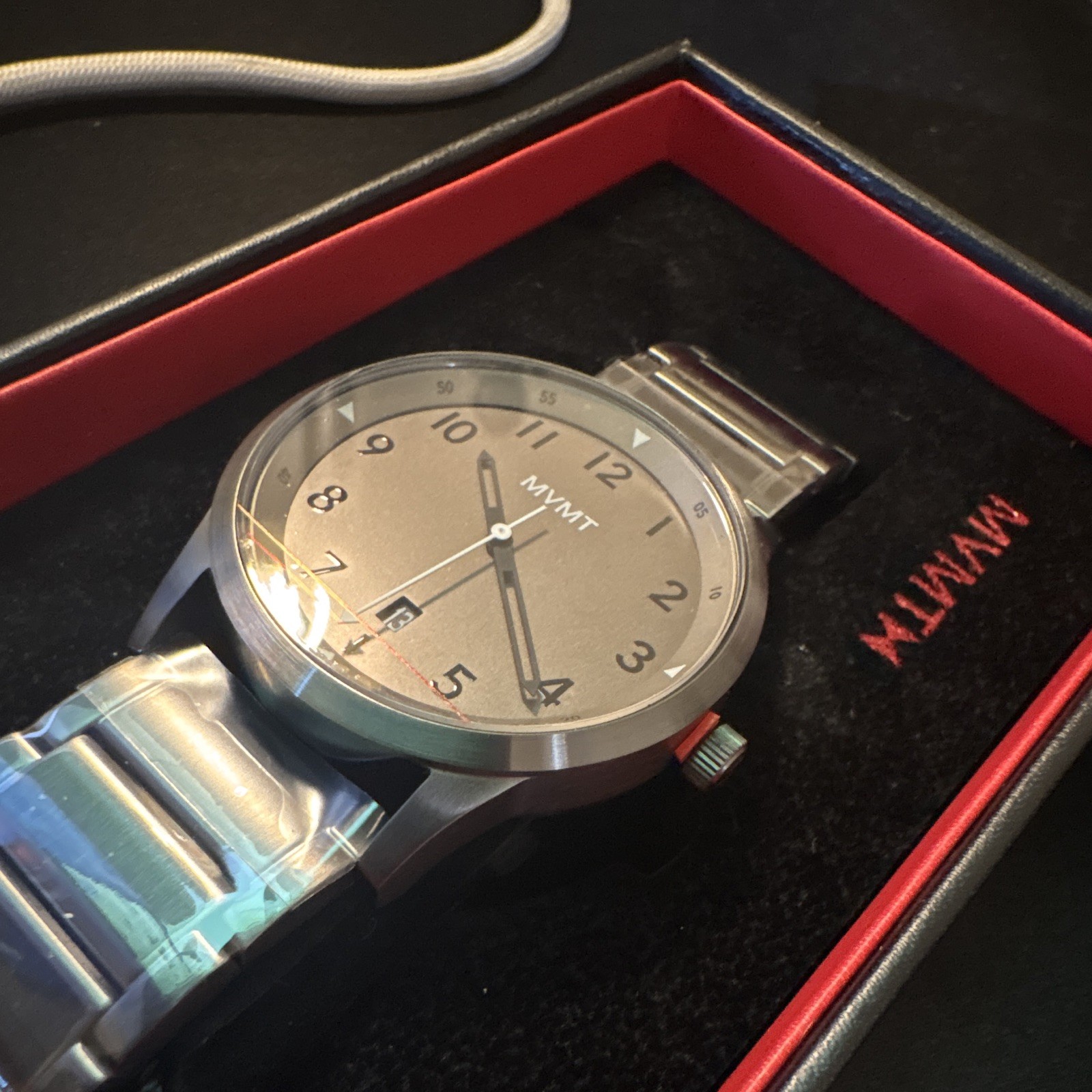 MVMT Quartz Gray Dial Date 42mm Stainless Steel Silver Bracelet Box Manual
