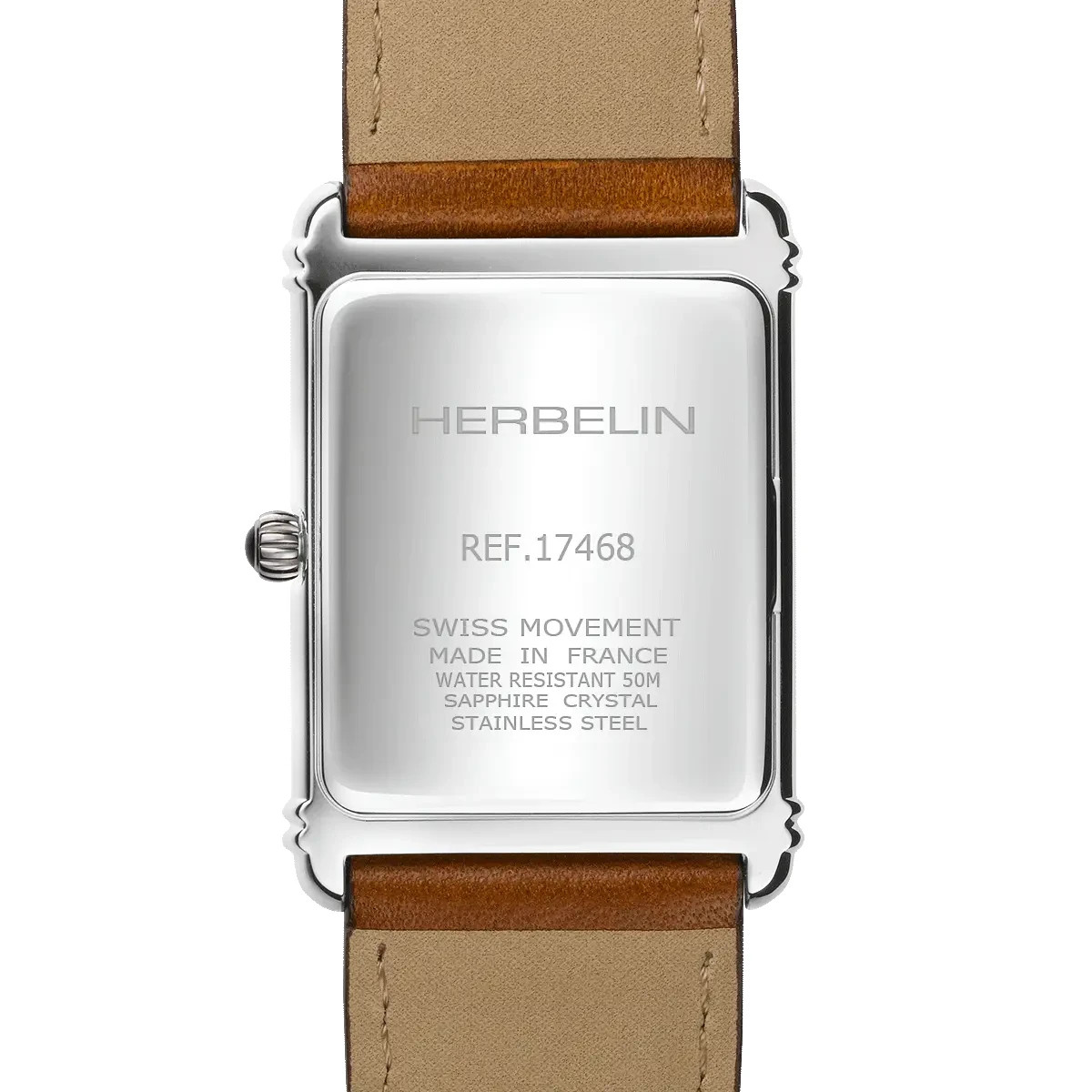 Herbelin Art Deco 17468AP22GD Men Brown Leather Straps Silver Dial Watch 26.5mm