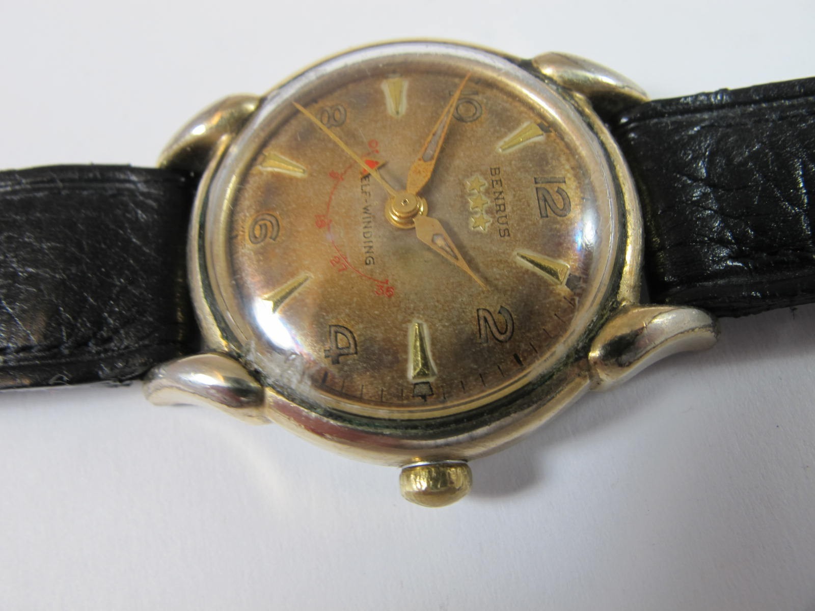 BENRUS MENS VINTAGE GOLD PLATED WATERPROOF SELF WINDING WITH WIND INDICATOR