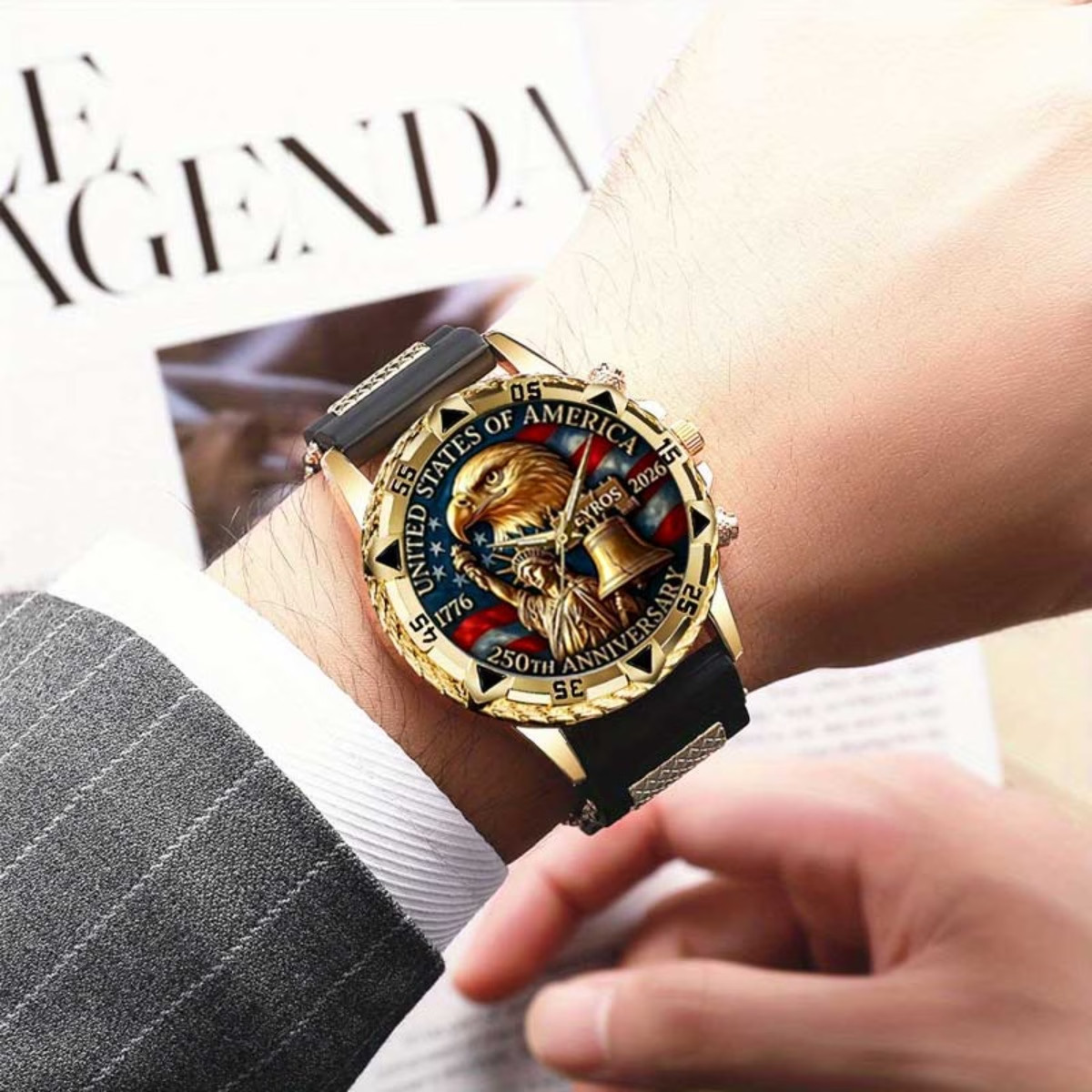 4pcs Men’s The 250th Anniversary of The United States: ‘Eagle of Liberty’ Watch