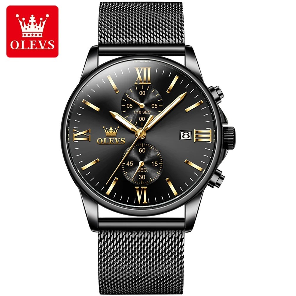 OLEVS 2886 Classic Black Quartz Watch for Men Elegant Chronograph Auto Date Cloc