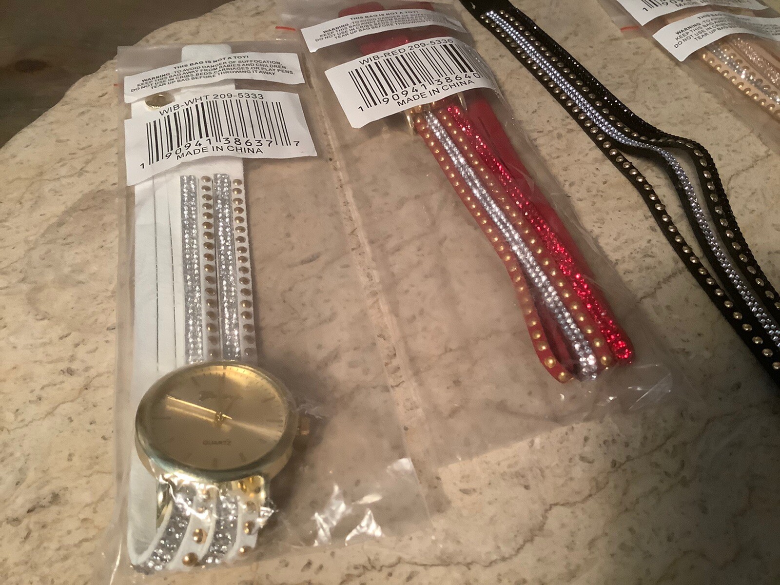 GENEVE DOUBLE WRAP WATCH BRACELET WITH SNAP CLOSURE NEW BLACK, RED, WHITE BEIGE