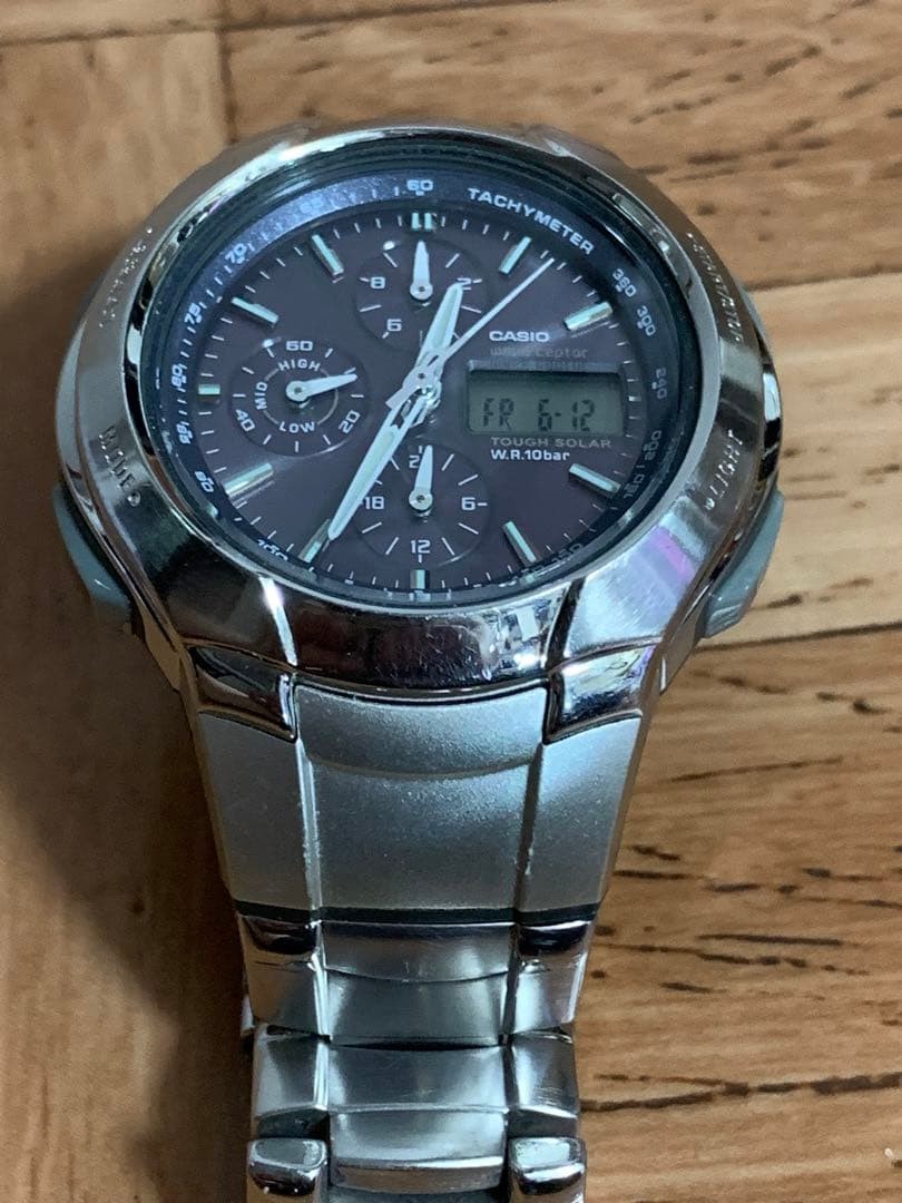 Casio Wave Ceptor WVA-500 Radio Solar AnaDigi Chronograph Mens Watch -For Parts