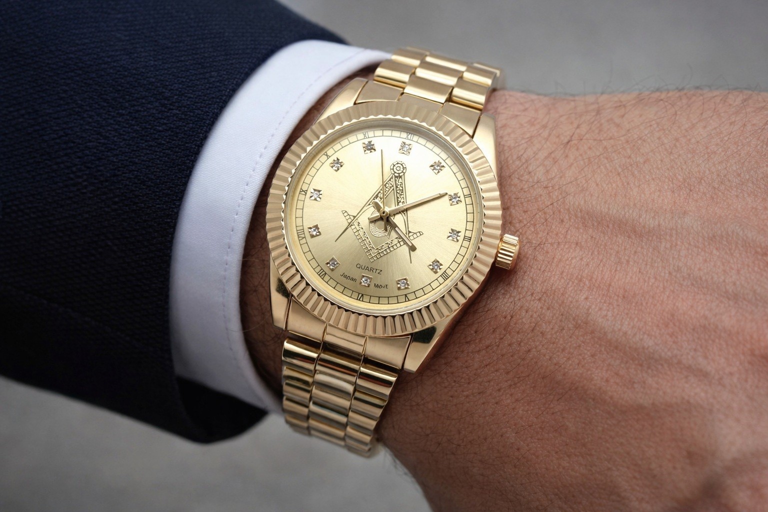 2 Pc Masonic Men’s Watch Set Gold & Two Tone Freemason Quartz Wrist Watches