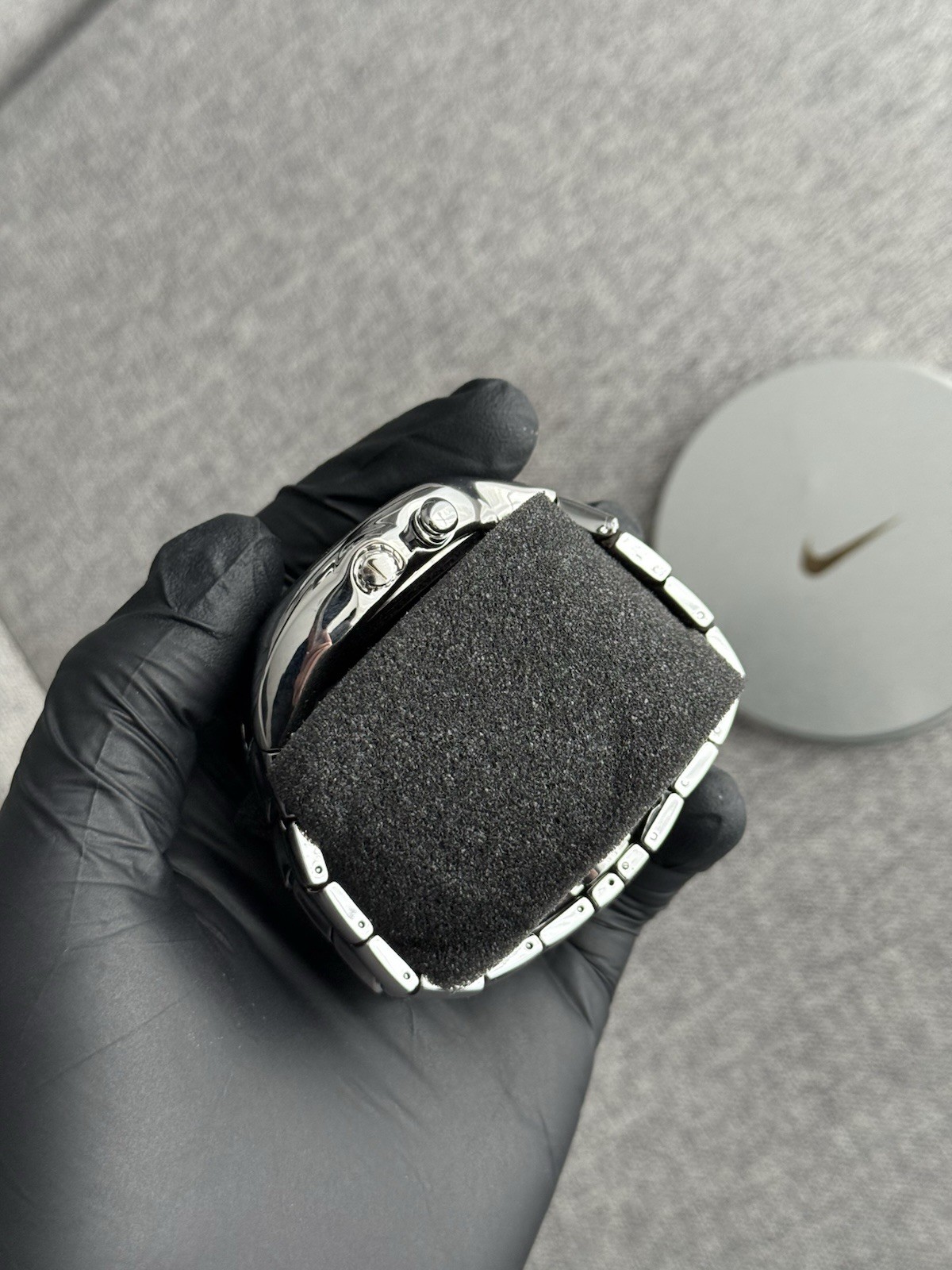 Vintage Nike Triax Metal Steel Watch Hype Y2K Avantgarde Retro Silver Chrome