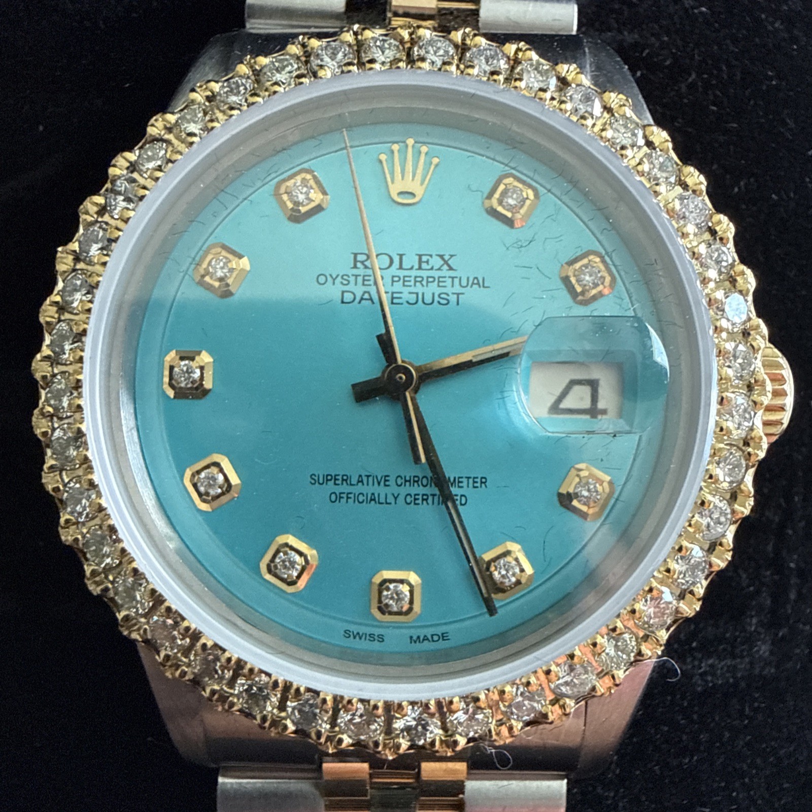 Rolex Datejust 2 Tone White Gold Diamond Bezel Custom Tiffany Blue Dial 36mm