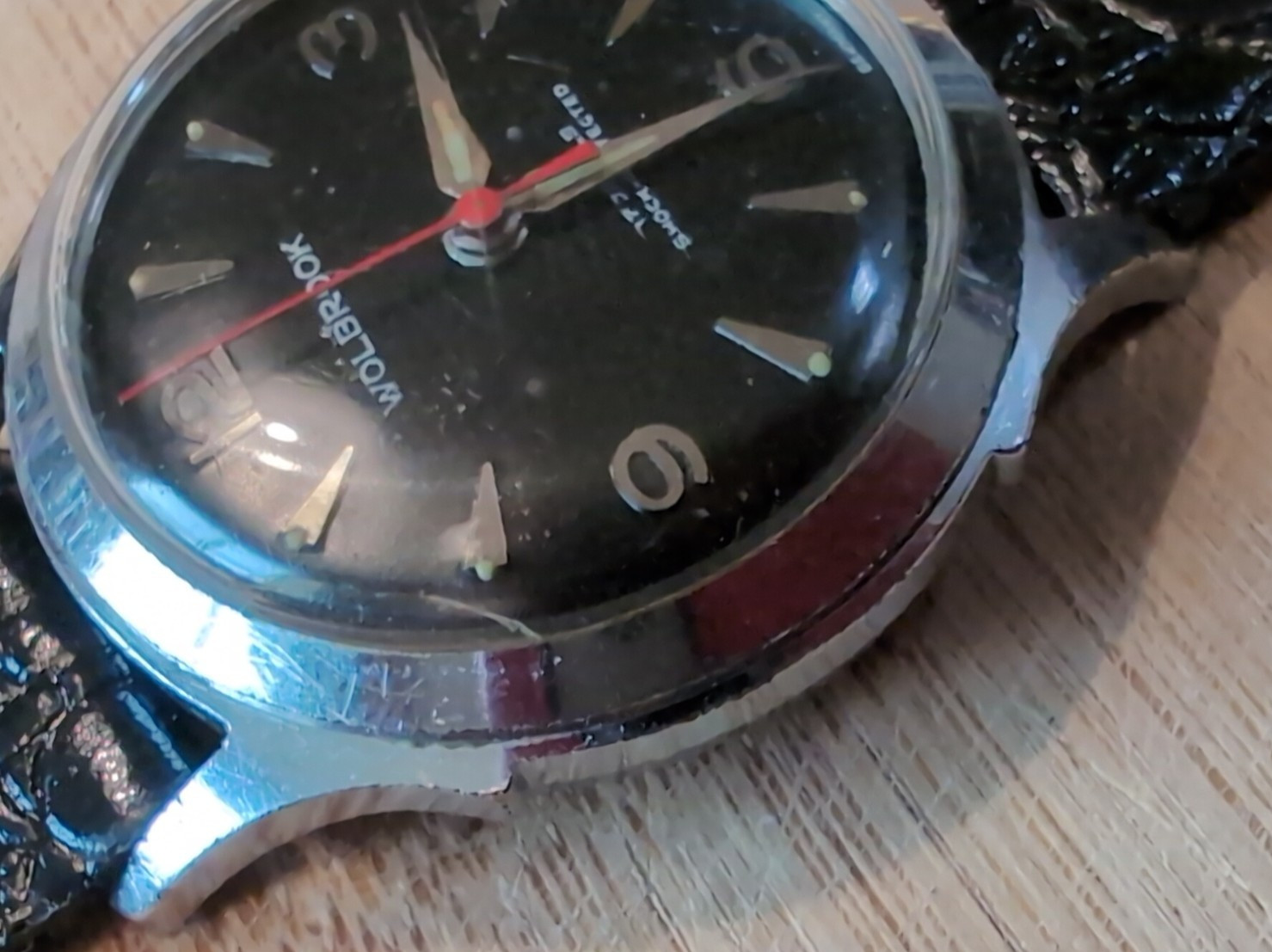 Vtg Wolbrook Wrist Watch Black Dial Made In Germany Red Seconds Pointer