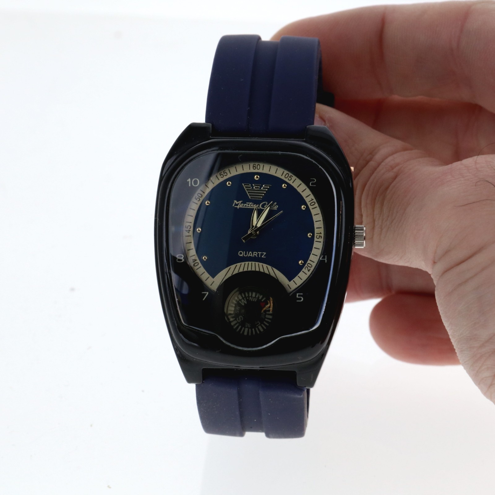 Montres Carlo Men’s Black & Purple Silicone Band Luxury Sport Quartz Watch 39mmW