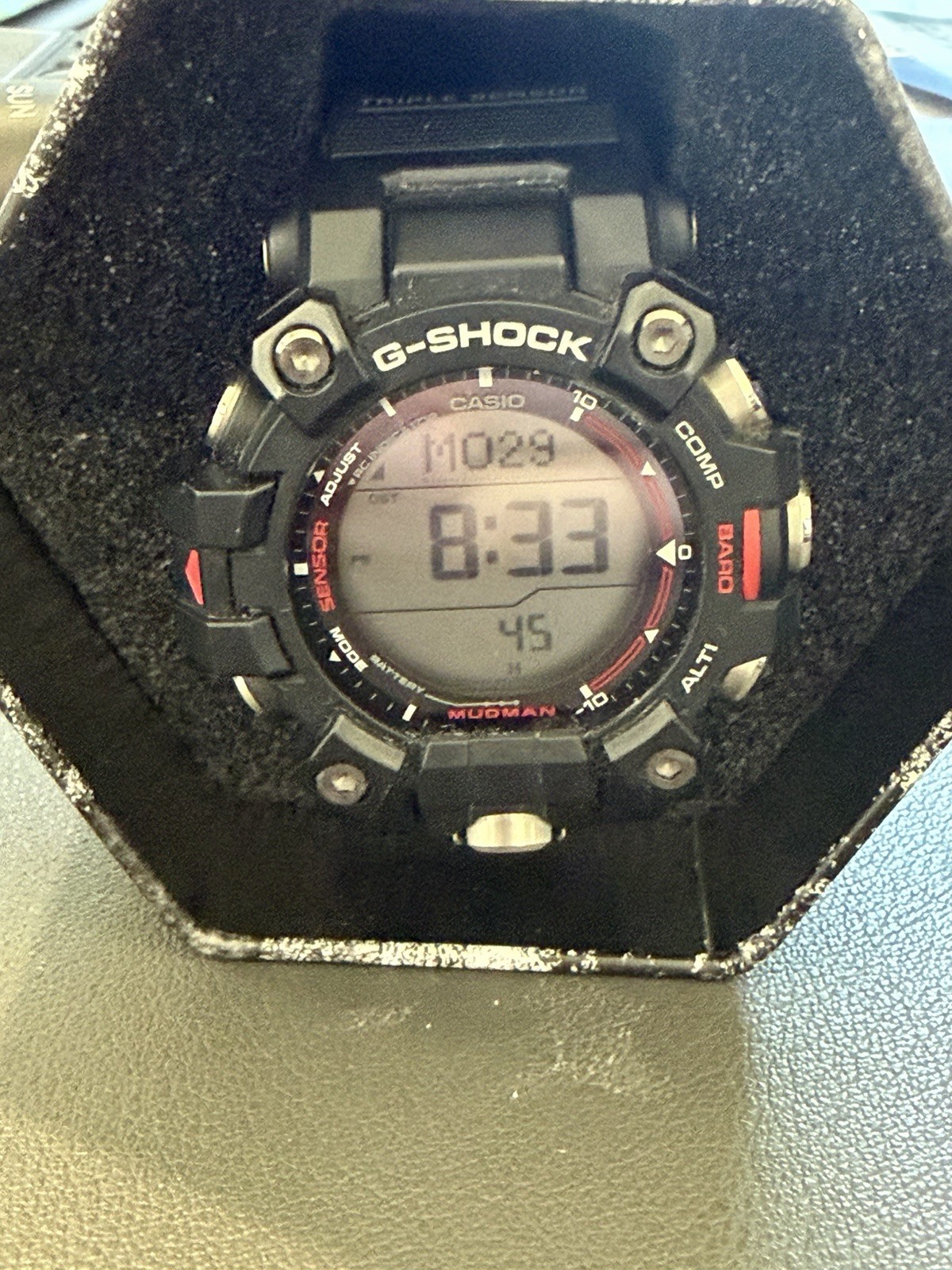 Casio G-SHOCK Mudman Digital ABC Sensors 200m 50mm Black Resin Strap w/ Tin