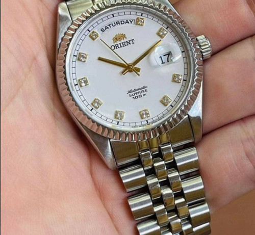 ORIENT President Day-Date Automatic White Dial Sapphire Watch Rare Japan