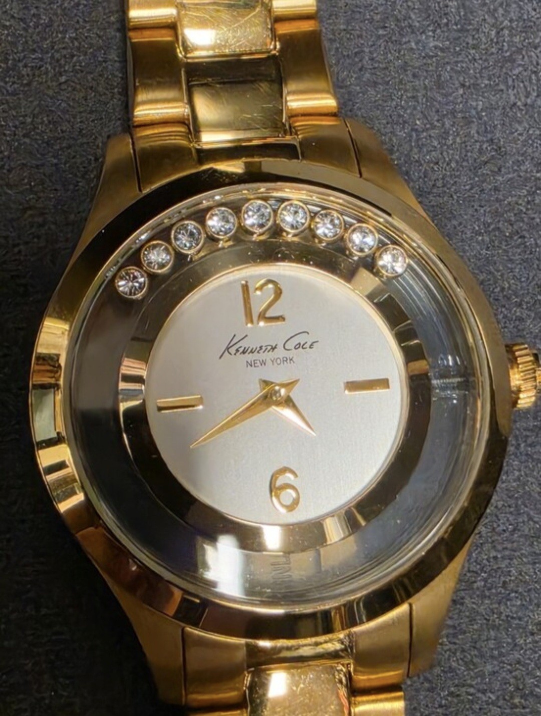 KENNETH COLE NY RARE Transparency Gold Floating Stone Crystal Accent Watch Y2K
