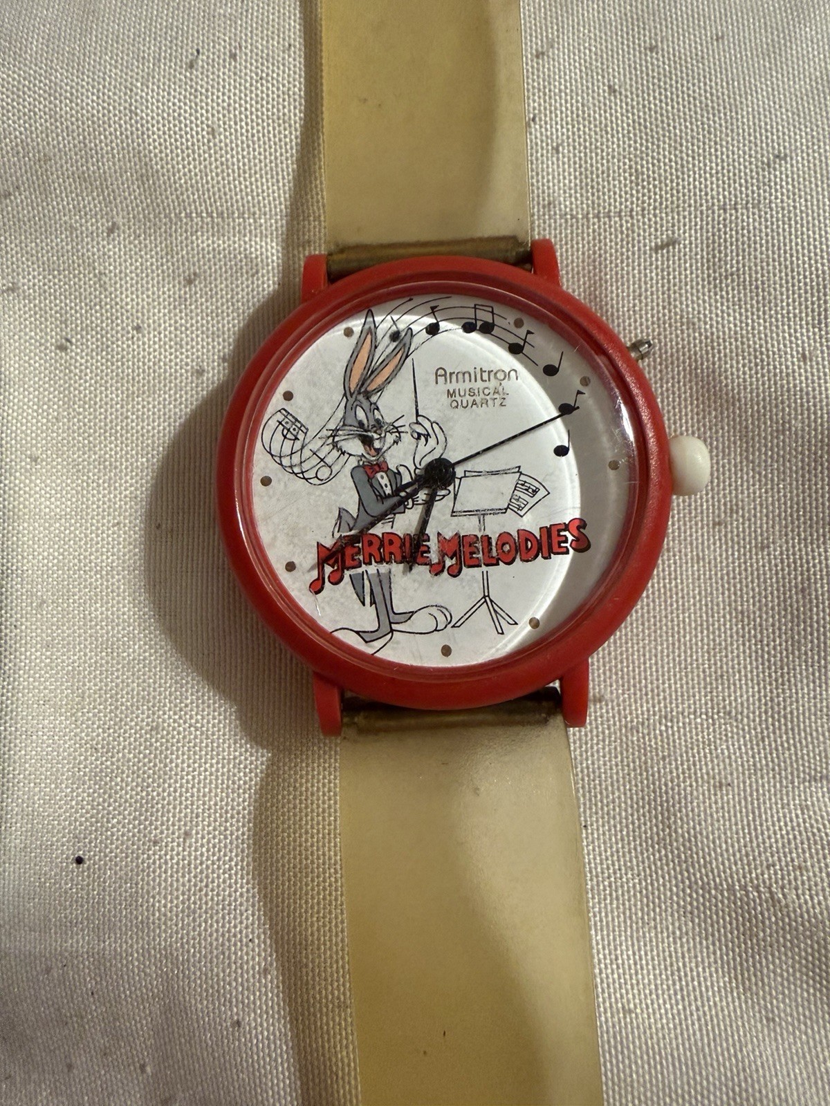 Armitron Looney Tunes Quartz Analog Watch 1989 Red Case Beige Strap Tin Manual