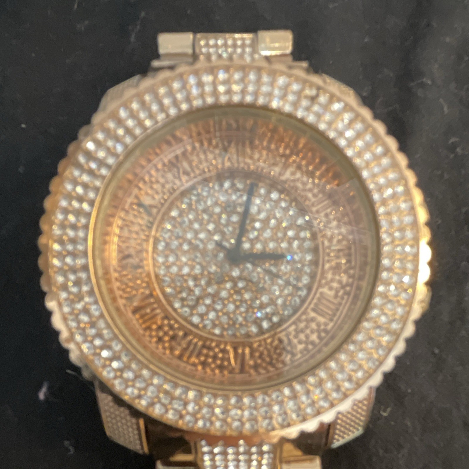 Techno Pave Gold-Tone Quartz Roman Numeral Analog Bracelet Watch 100M 52mm