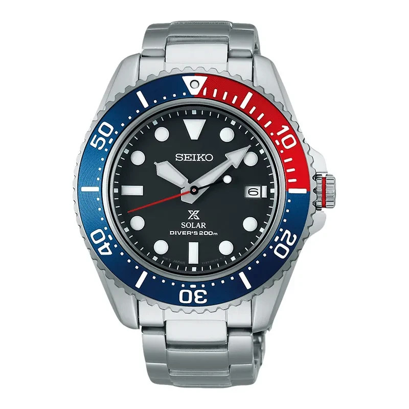Seiko Prospex SNE591P1 Solar Divers 200M Pepsi Black Dial Stainless Steel