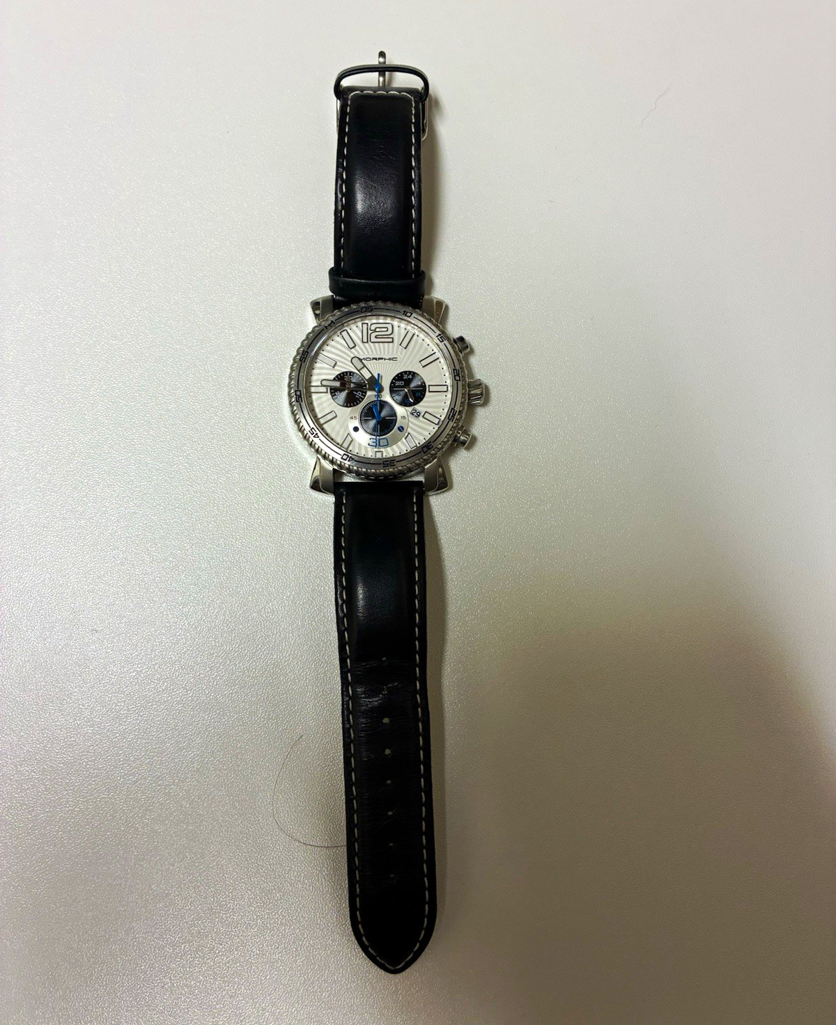 Morphic Men’s Quartz Chronograph Date Watch 50M Silver Dial Black Leather