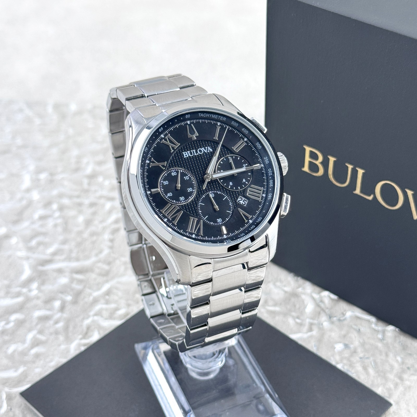 Bulova Men’s Classic Wilton Black Dial Stainless Steel Chronograph Watch 96B288