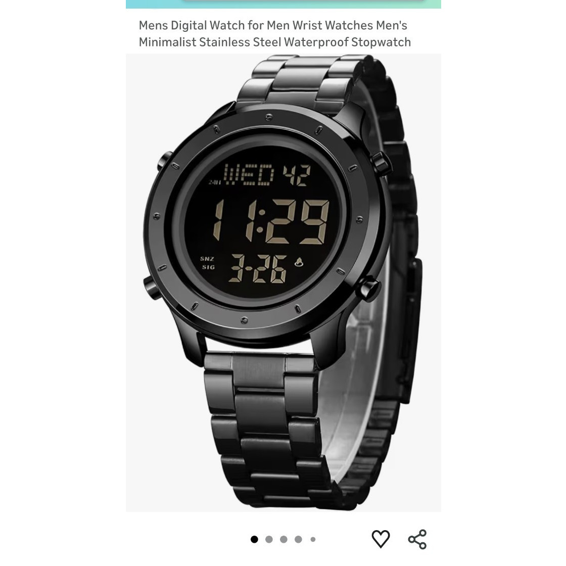 Men’s Digital Quartz Watch Black Stainless Steel Bracelet Round Minimalist Box