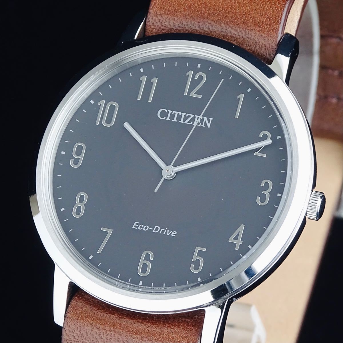 Brand New Citizen men’s watch 40mm matte black solar stylish leather strap water