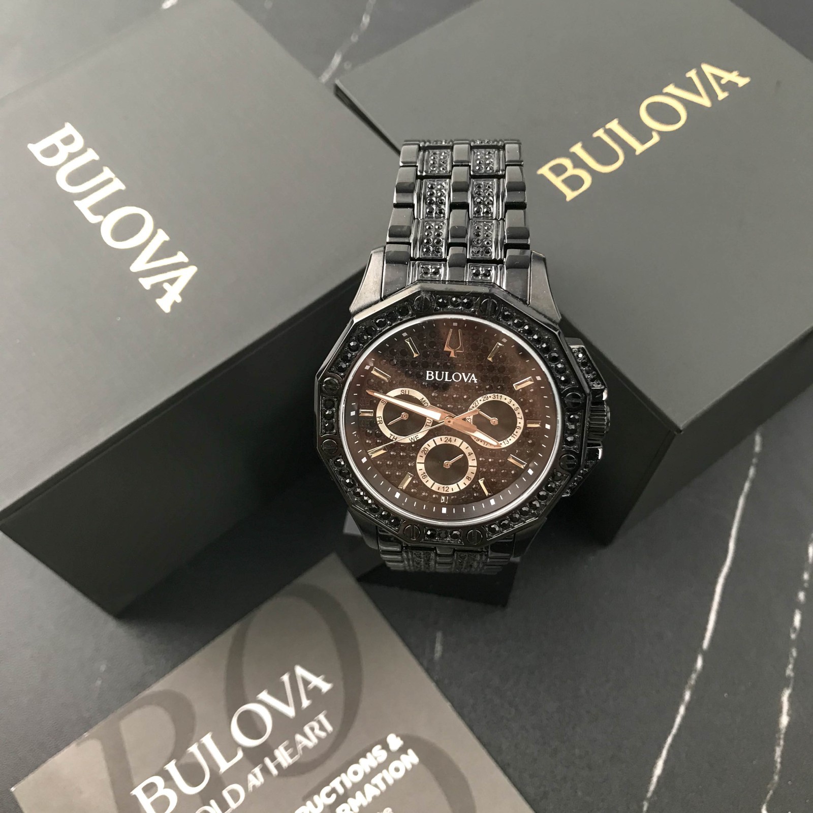 Bulova Crystal Octava Chronograph Black Pave Crystal Men’s Watch 41.5mm